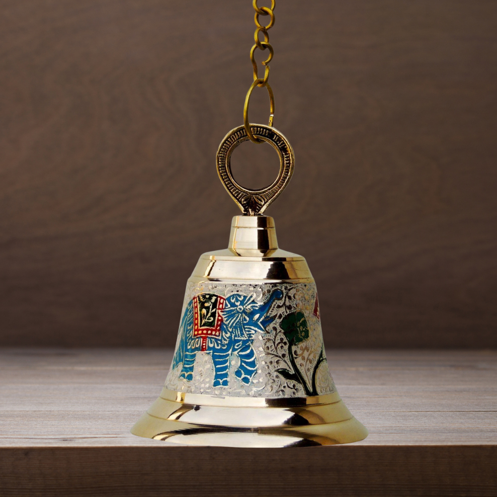 Brass Hanging Pooja Bell White Color