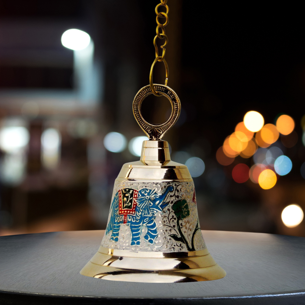 Brass Hanging Pooja Bell White Color