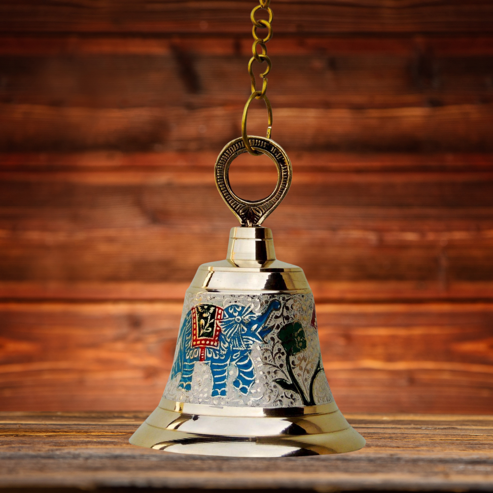 Brass Hanging Pooja Bell White Color