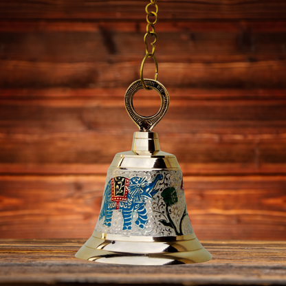 Brass Hanging Pooja Bell White Color