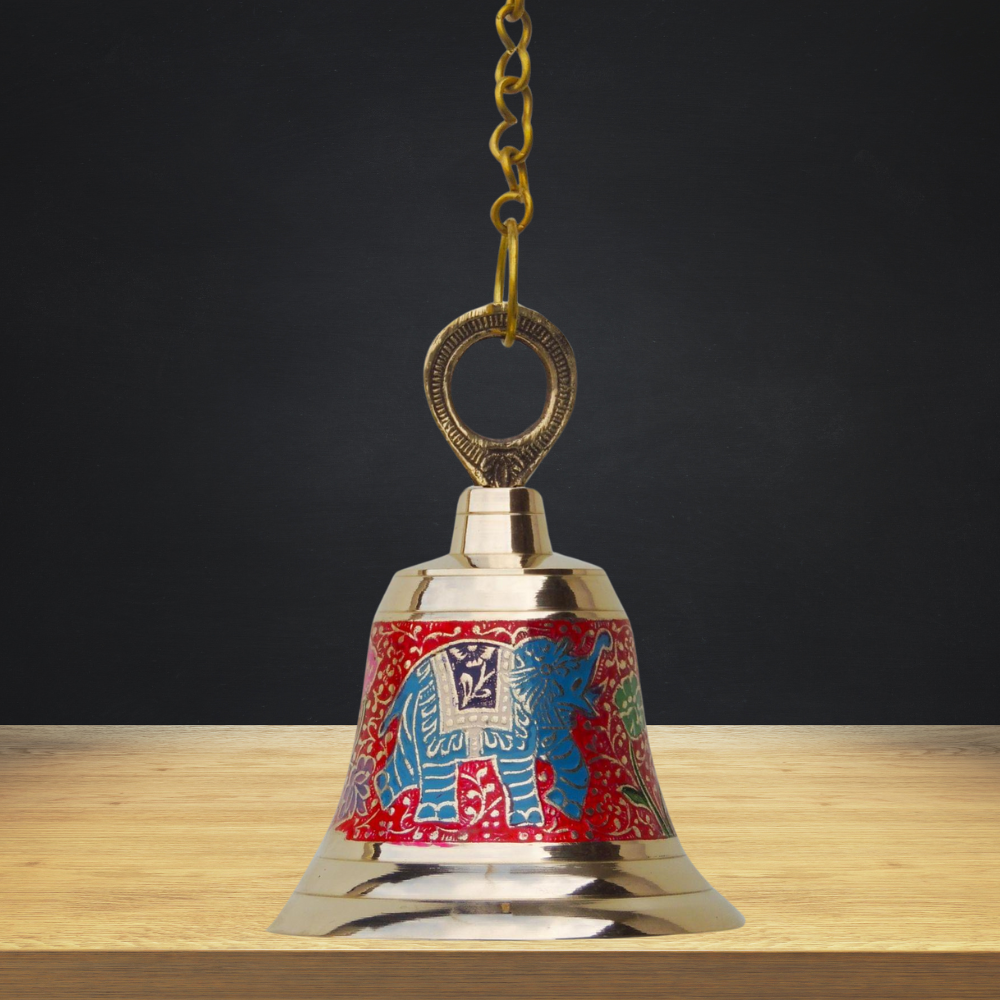 Brass Hanging Pooja Bell Red Color