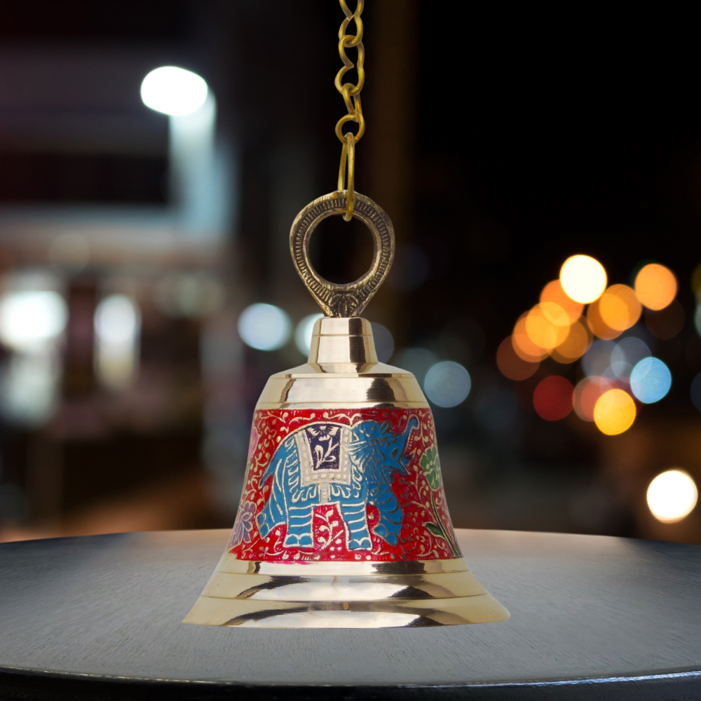 Brass Hanging Pooja Bell Red Color