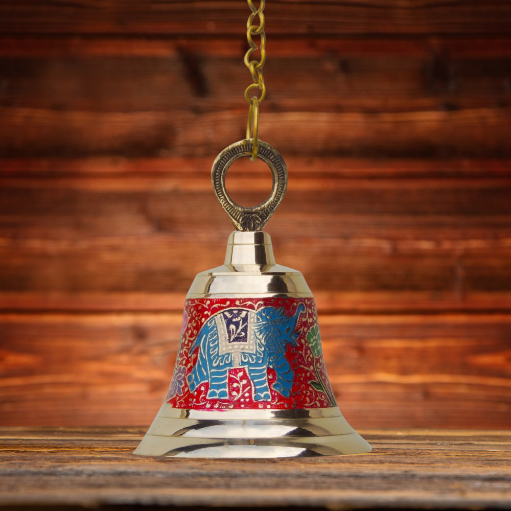 Brass Hanging Pooja Bell Red Color