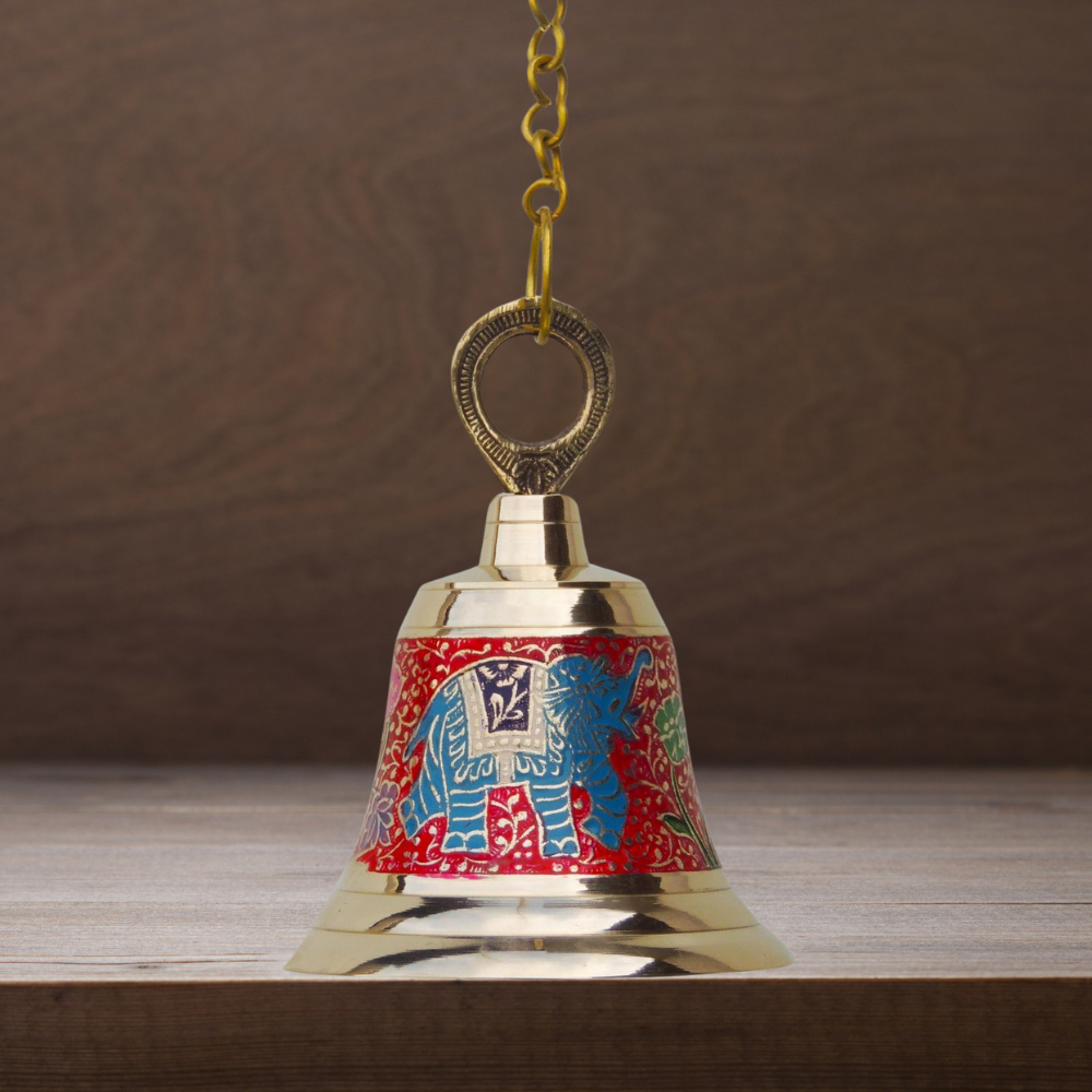 Brass Hanging Pooja Bell Red Color