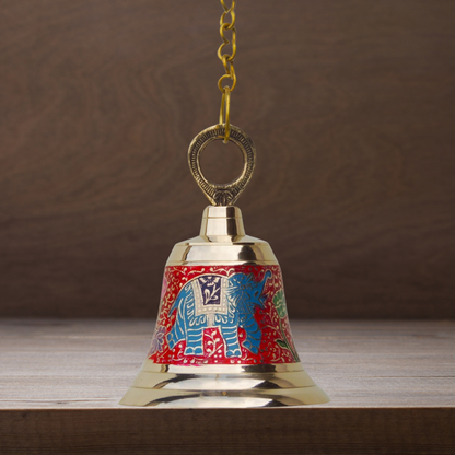 Brass Hanging Pooja Bell Red Color