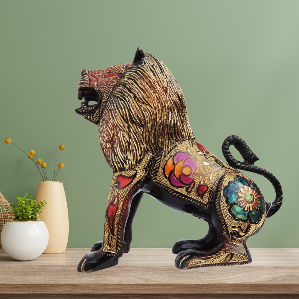 Brass Showpiece Lion Black Meena