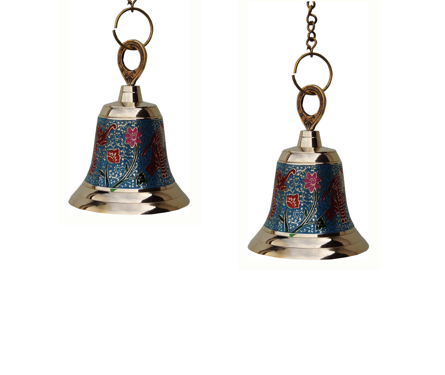 Brass Hanging Pooja Bell Blue Color