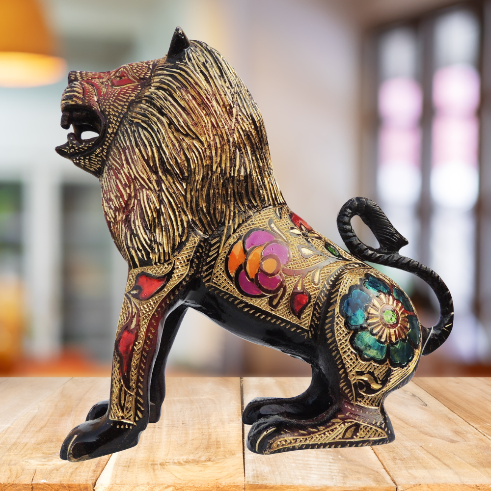 Brass Showpiece Lion Black Meena