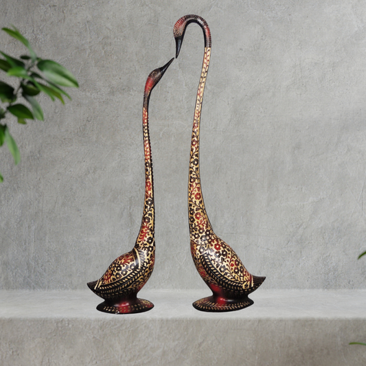 Brass Duck Pair Statue In Red Colour Medium