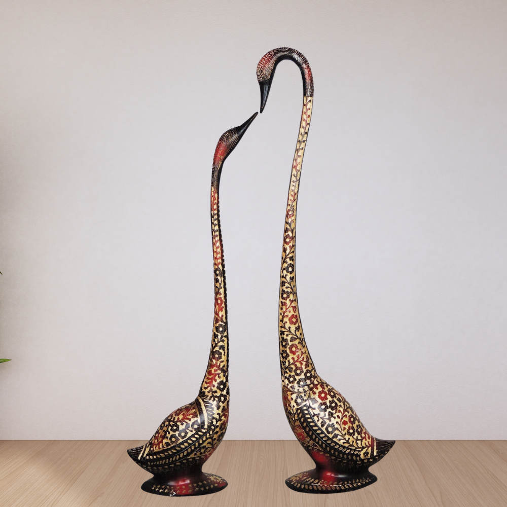 Brass Duck Pair Statue In Red Colour Medium