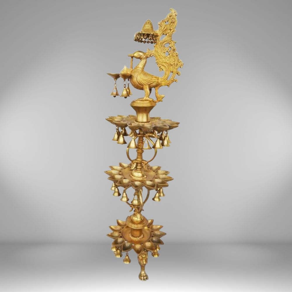 Brass Peacock Shape 3 Floor Oil Lamp