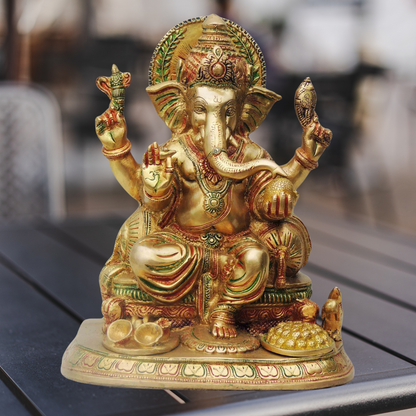 Brass Ganesh Ji With Colour God Statue