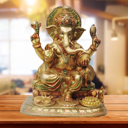 Brass Ganesh Ji With Colour God Statue