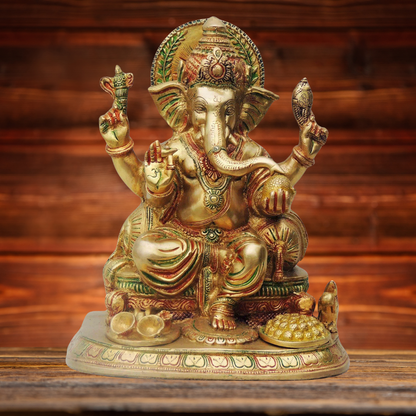 Brass Ganesh Ji With Colour God Statue