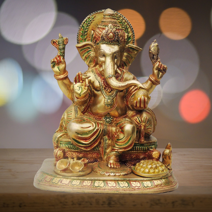 Brass Ganesh Ji With Colour God Statue