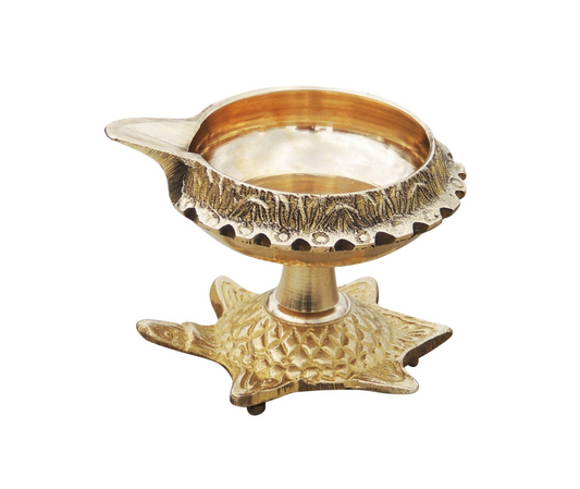 Brass Oil Lamp Deepak On Tortoise