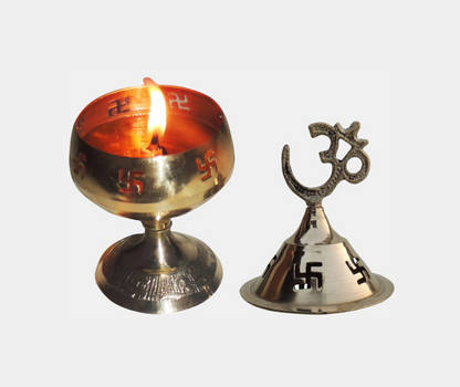 Brass Table Oil Lamp Om Pakija Deepak