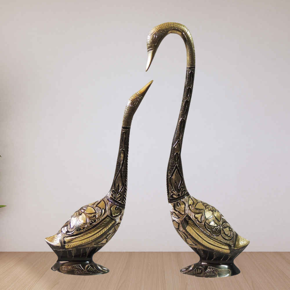 Brass Showpiece Duck Pair Statue With Color Finish