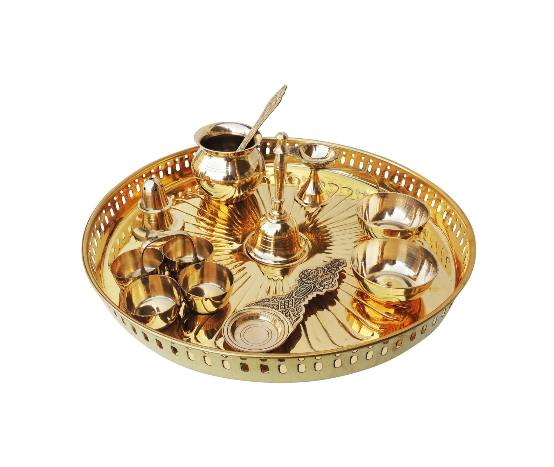 Brass Puja Thali Set With Multiple Items