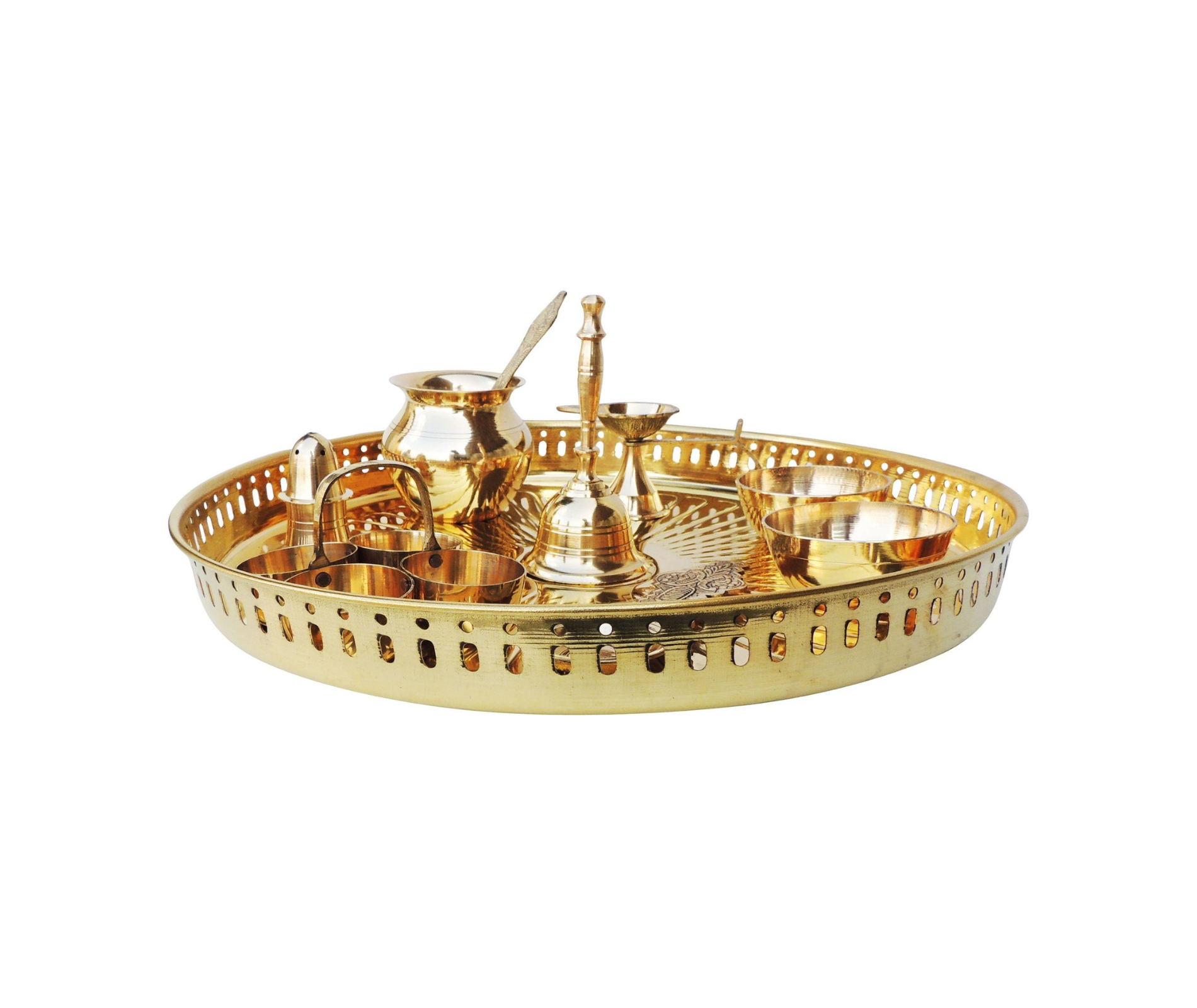 Brass Puja Thali Set With Multiple Items