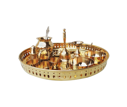 Brass Puja Thali Set With Multiple Items