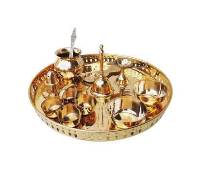 Brass Puja Thali Set With Multiple Items