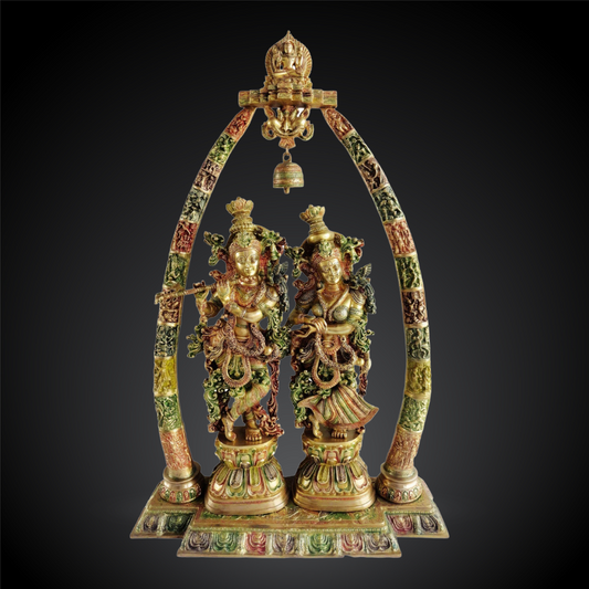 Brass Radha Krishna Darbar Colour God Statue