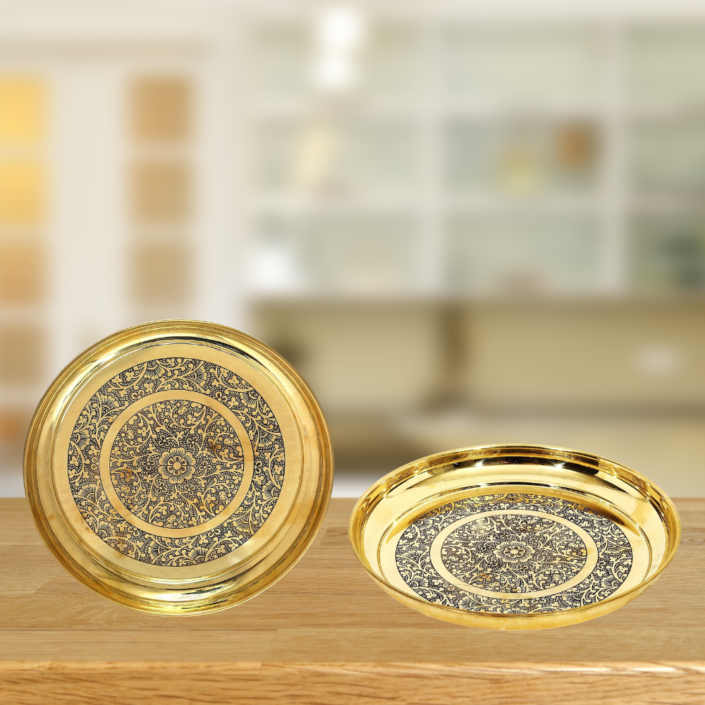 Brass Thali Embossed Design