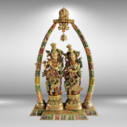 Brass Radha Krishna Darbar Colour God Statue