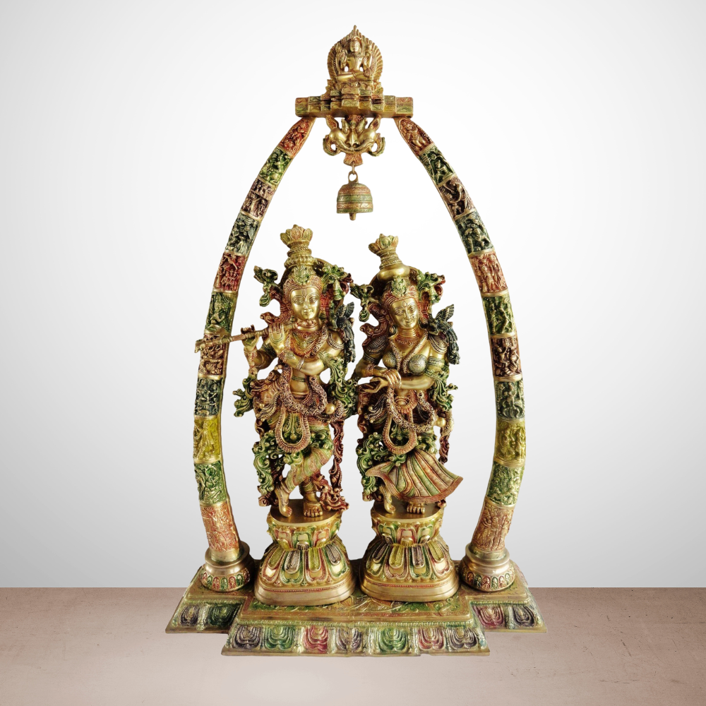 Brass Radha Krishna Darbar Colour God Statue