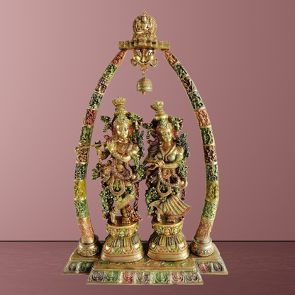 Brass Radha Krishna Darbar Colour God Statue