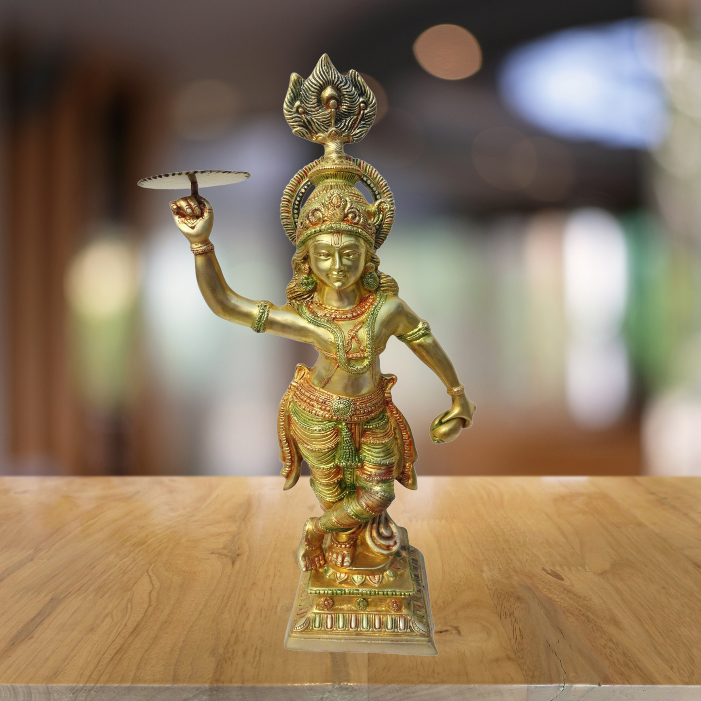 Brass Krishan Ji With Chakra God Idol Statue