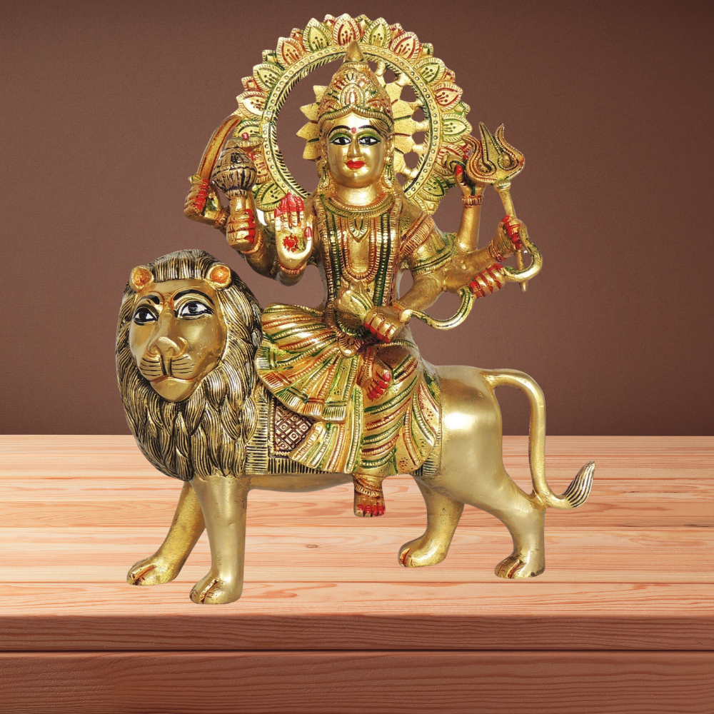 Brass Durgaji Colour Goddess Idol Statue