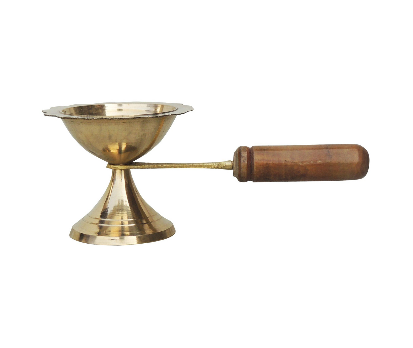 Brass Oil Lamp Deepak With Wooden Handle