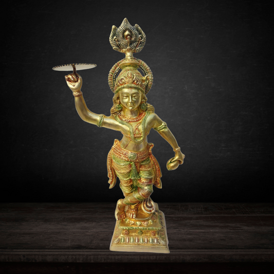 Brass Krishan Ji With Chakra God Idol Statue