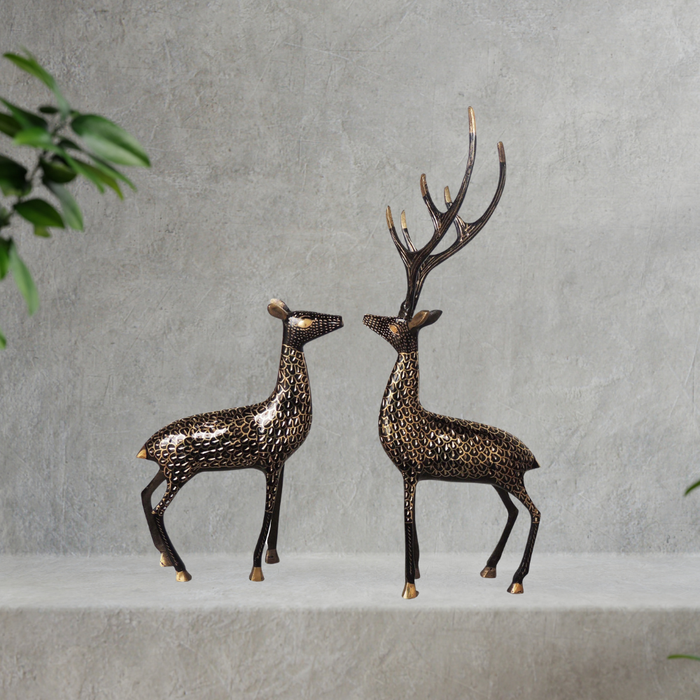 Brass Showpiece Deer Pair Statue