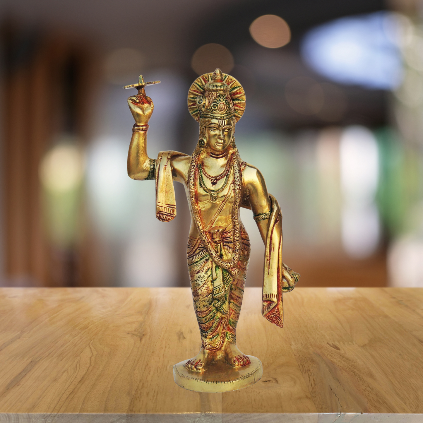 Brass Krishna With Chakra Idol