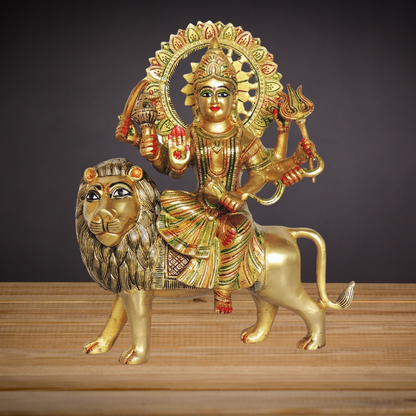 Brass Durgaji Colour Goddess Idol Statue