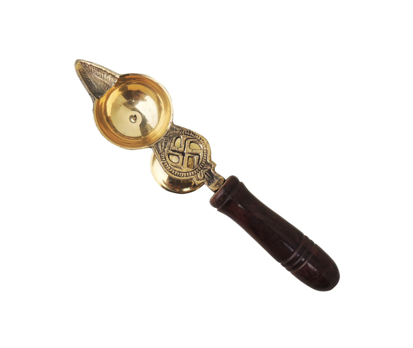 Brass Oil Lamp Deepak With Wooden Handle