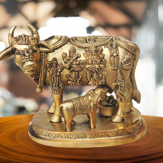 Brass Cow With Calf Statue