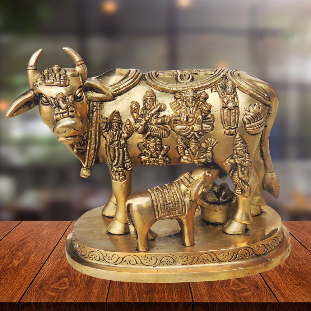 Brass Cow With Calf Statue