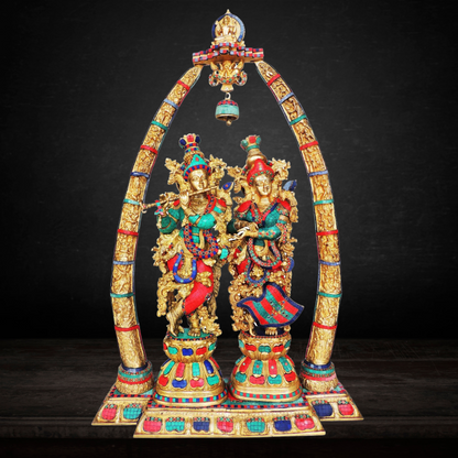 Brass Radha Krishna Darbar Stone Work