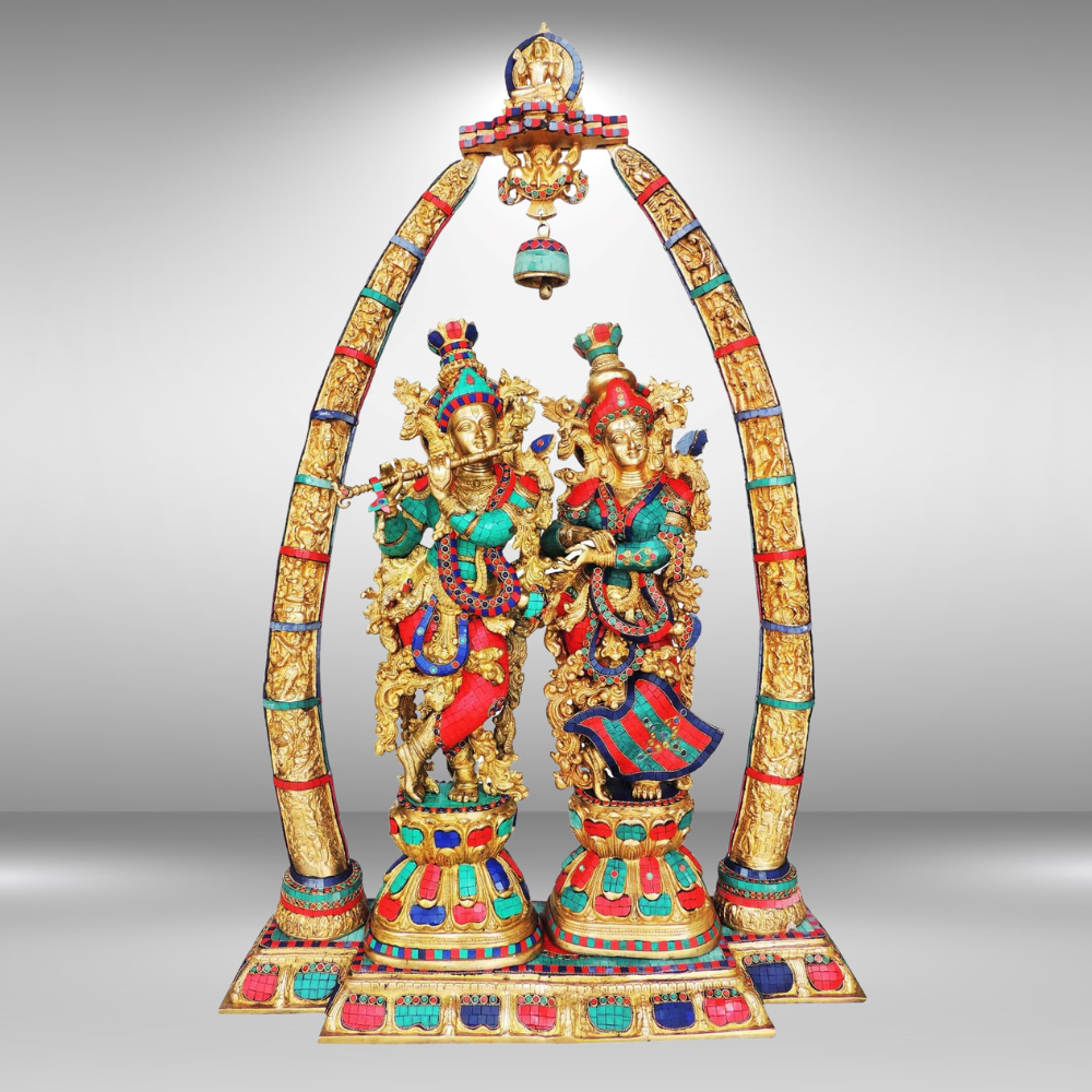 Brass Radha Krishna Darbar Stone Work