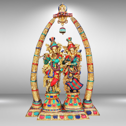 Brass Radha Krishna Darbar Stone Work