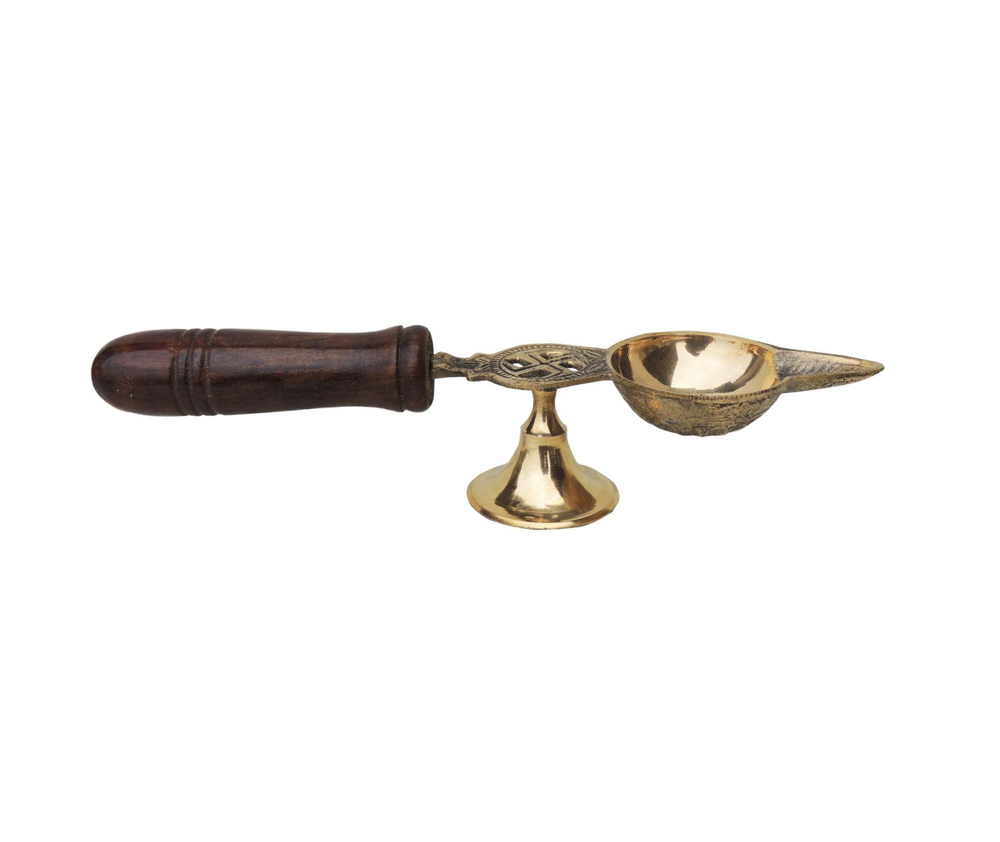 Brass Oil Lamp Deepak With Wooden Handle