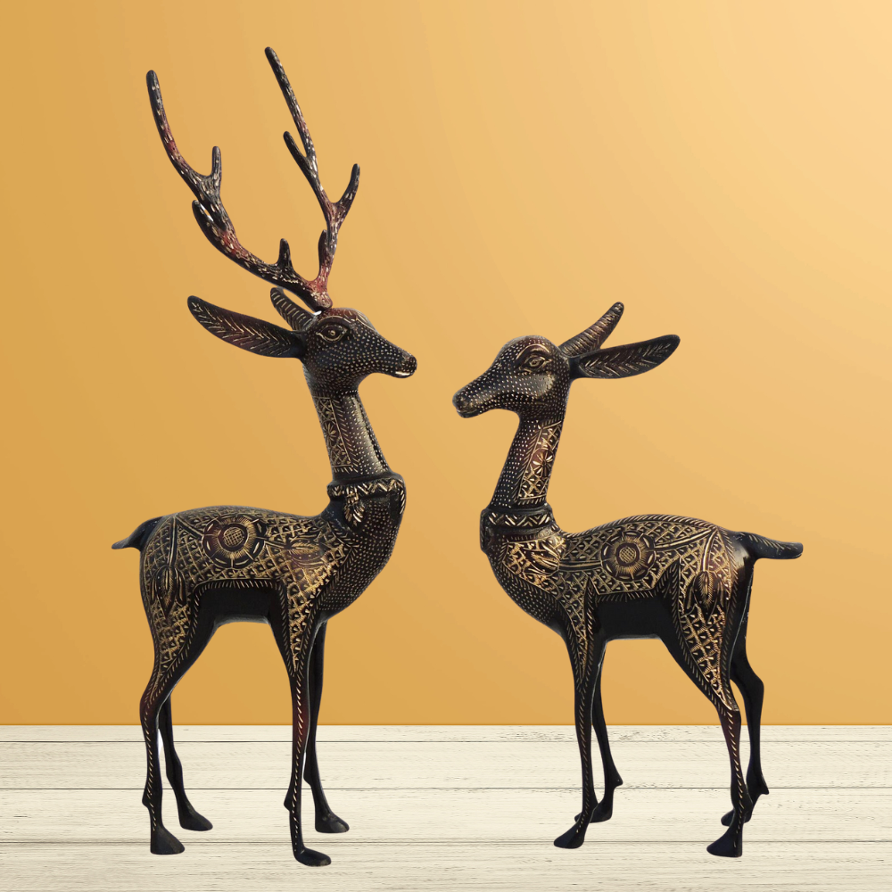 Brass Showpiece Deer Pair Statue