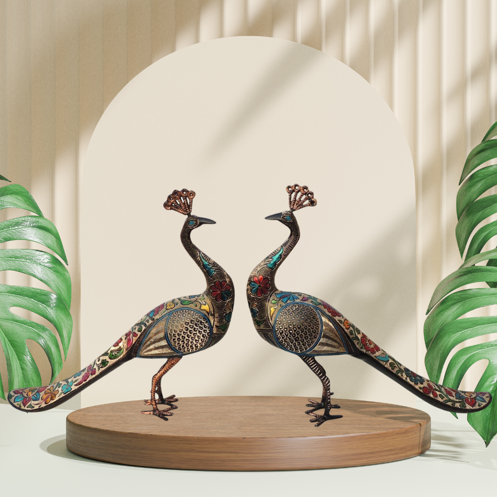 Brass Home Decor Peacock Pair Statue