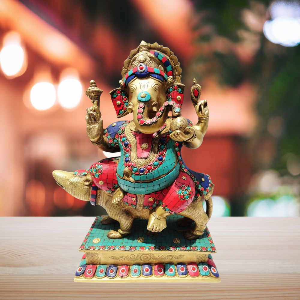 Brass Ganesh Ji Sitting On Rat Statue