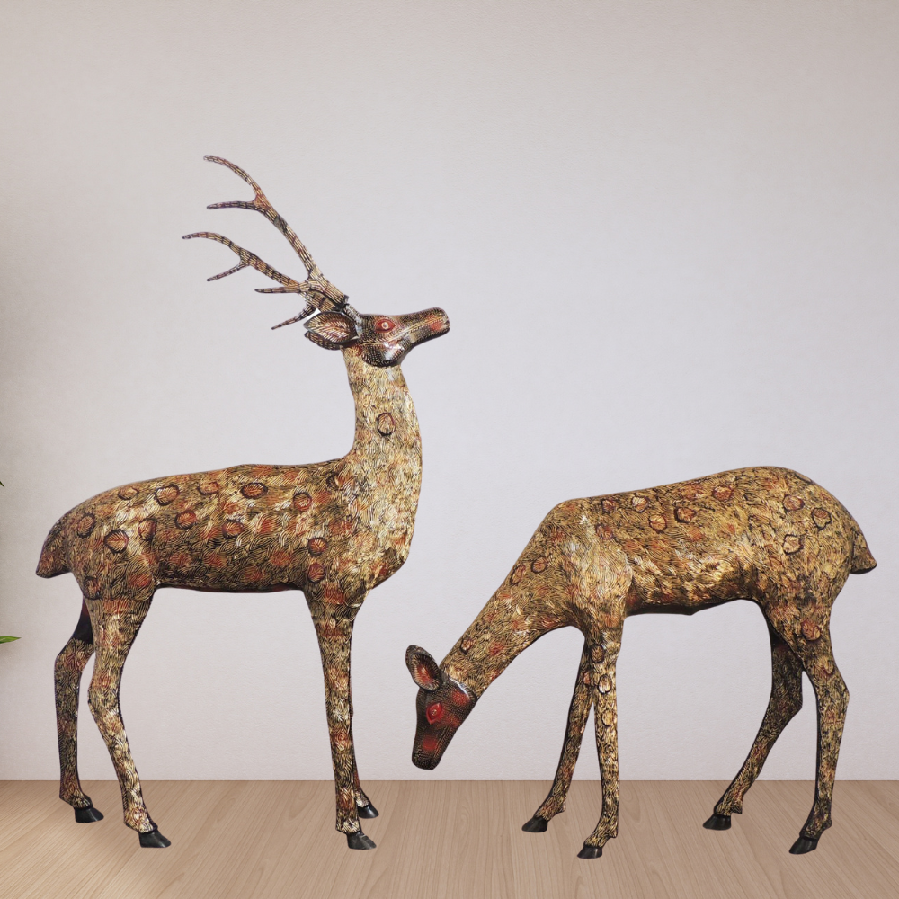 Brass Showpiece Deer Pair Statue