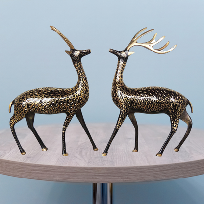 Brass Showpiece Deer Pair Statue With Black Finish